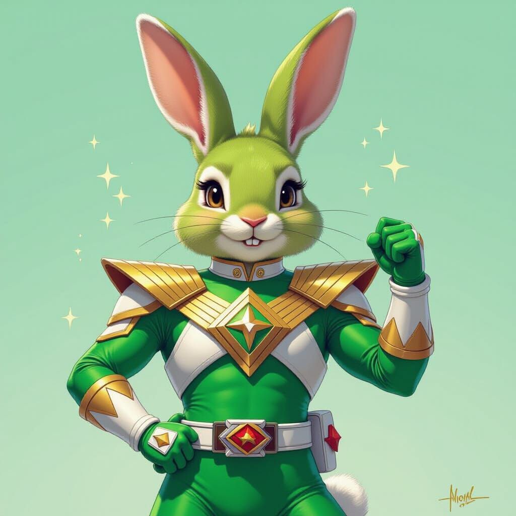 Heroic Green Bunny in Power Rangers Suit
