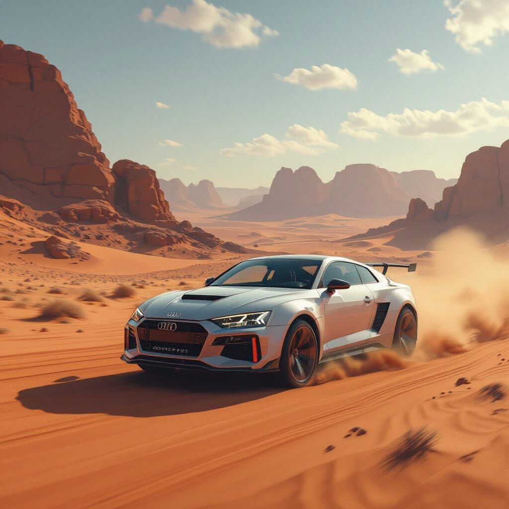 Audi Quattro in Arid Desert Landscape Art
