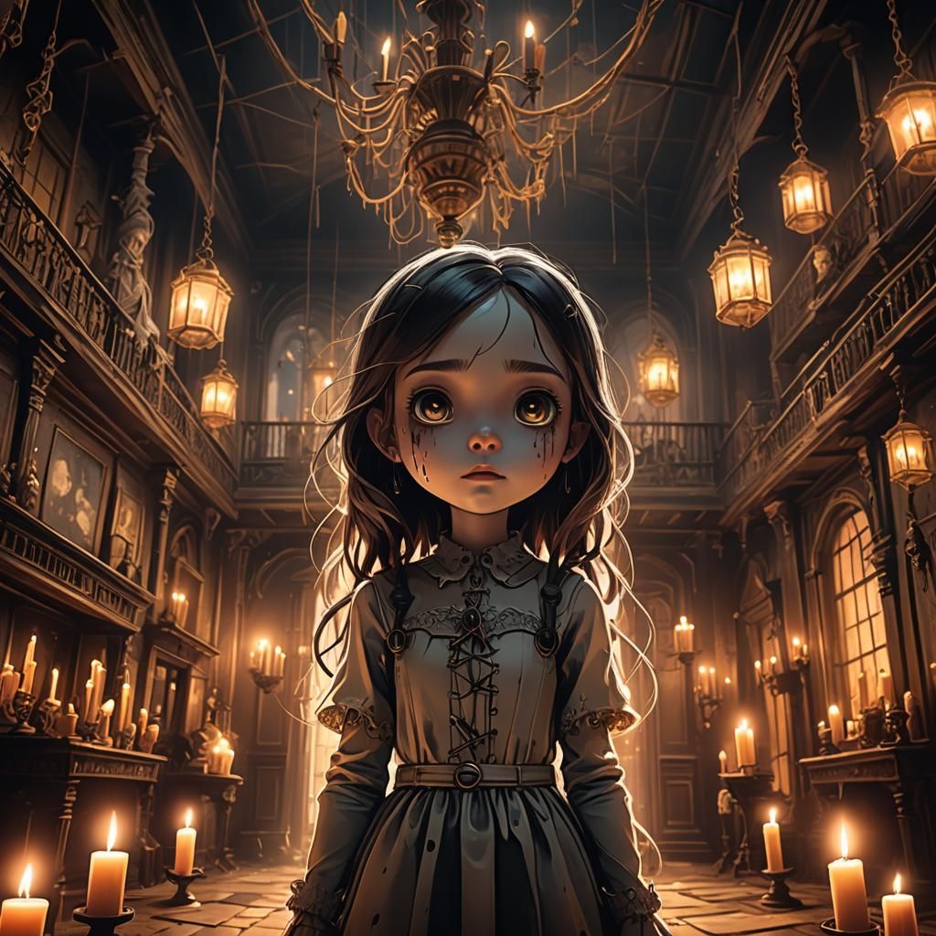 Chibi Ghost in Haunted House: Digital Matte Painting