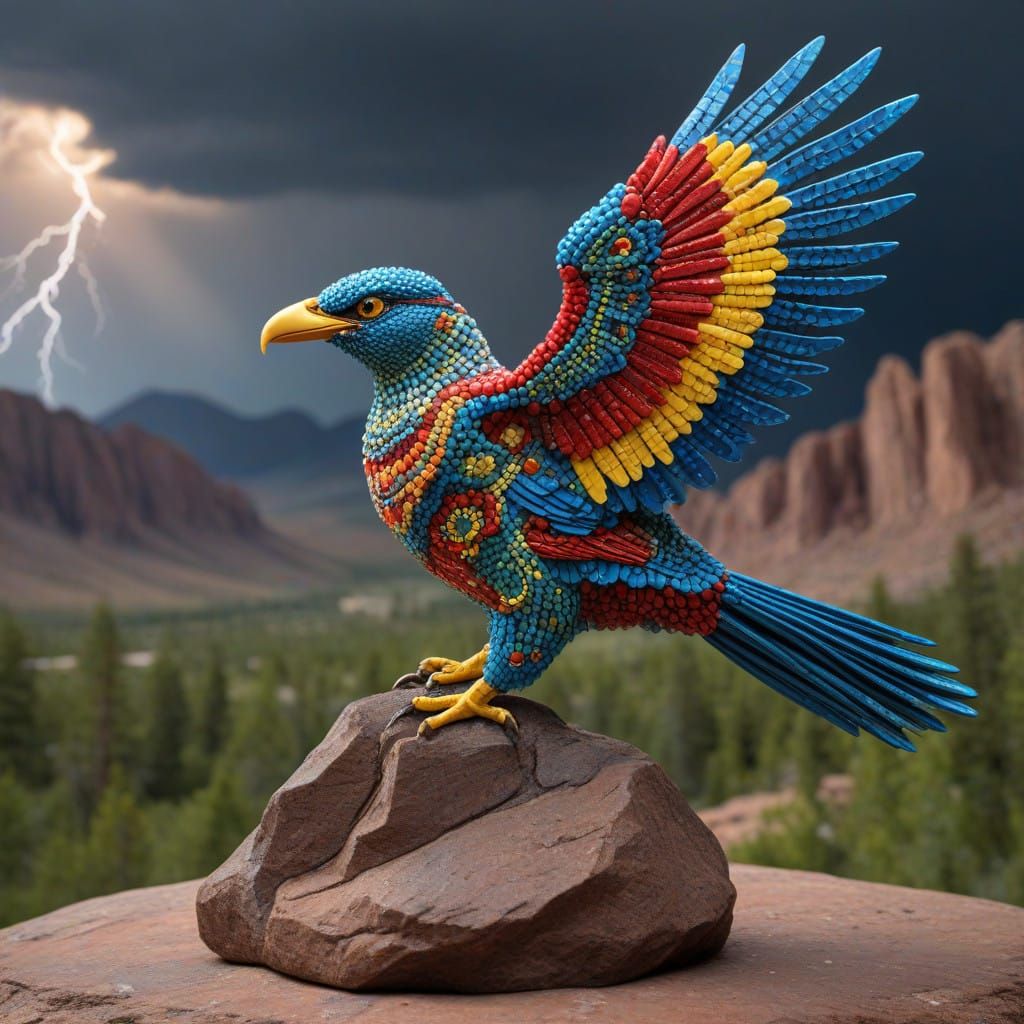 Vibrant Native American Thunderbird Beadwork Sculpture in St...