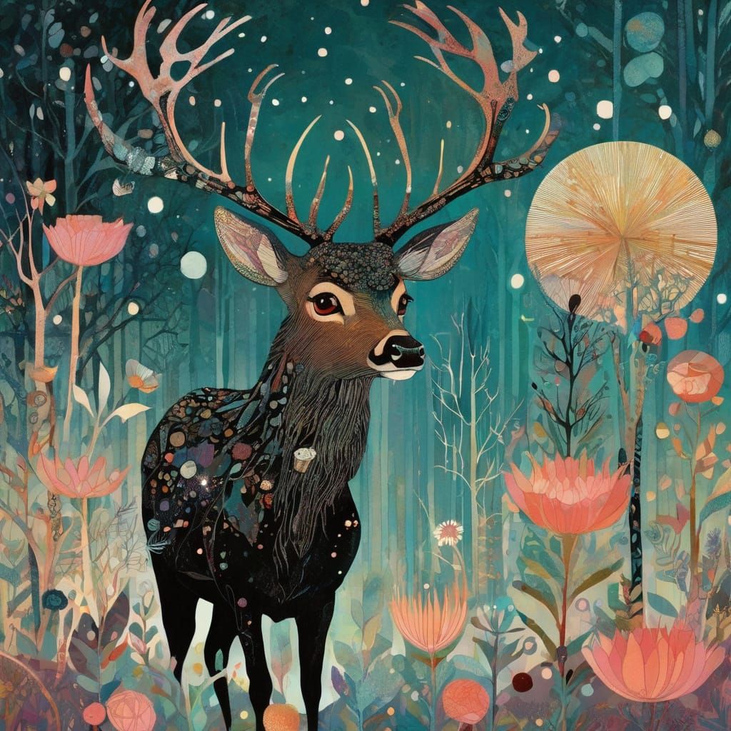 Charming Deer Portrait in Pastel Colors