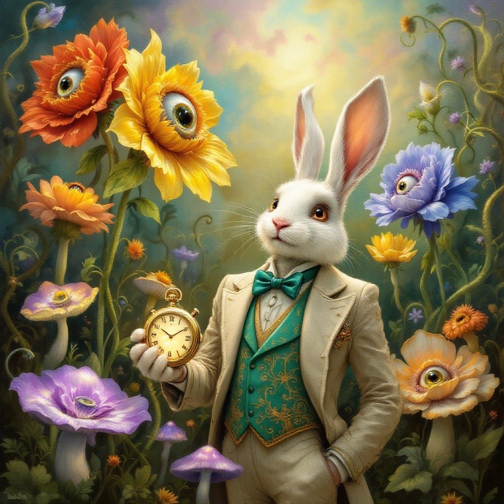 Surreal Wonderland Garden Blooms with Expressive Flowers and...