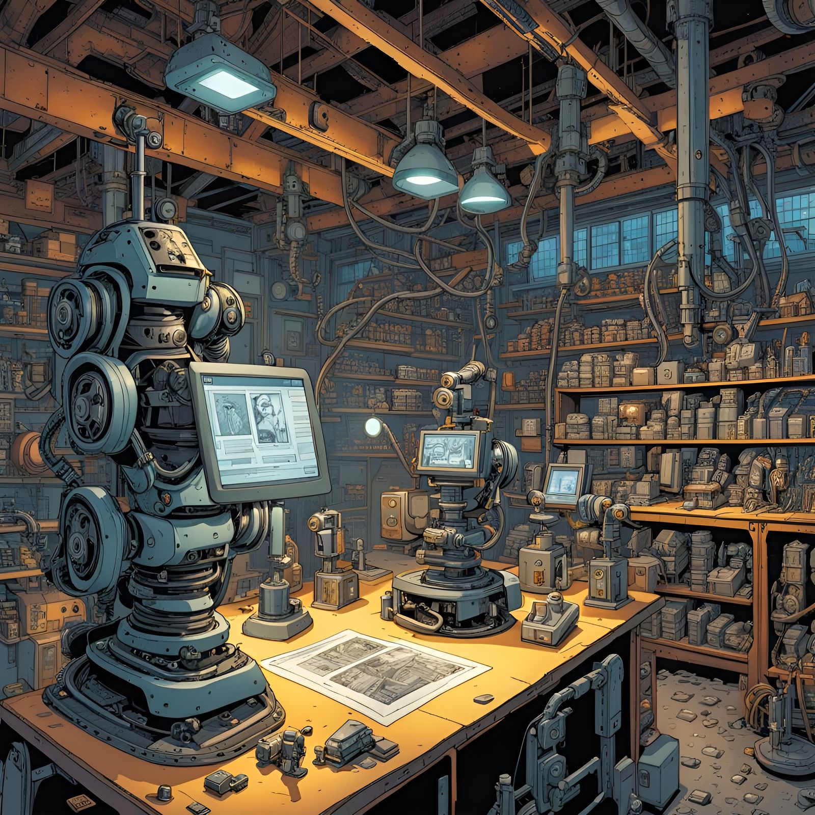 Autonomous Robots Building Humanoid in Comic Book Style