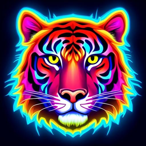 Neon Tiger Face in Synthwave Pop Art Style