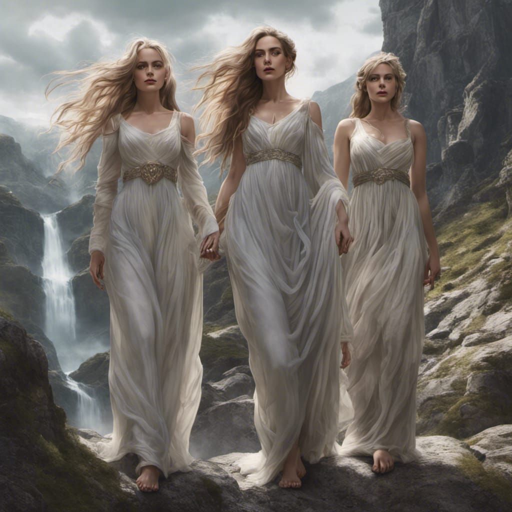 Ancient Gothic Goddesses in Mountain Landscape