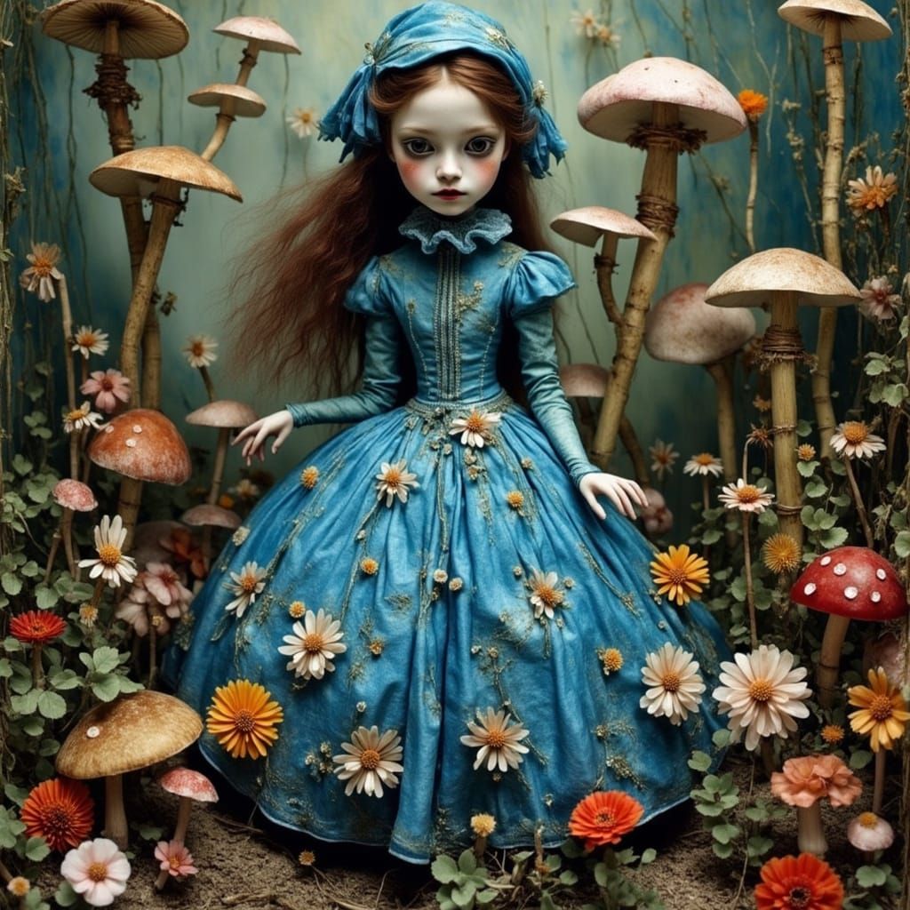 Alice in Wonderland Claymation Marionette in Whimsical Garde...