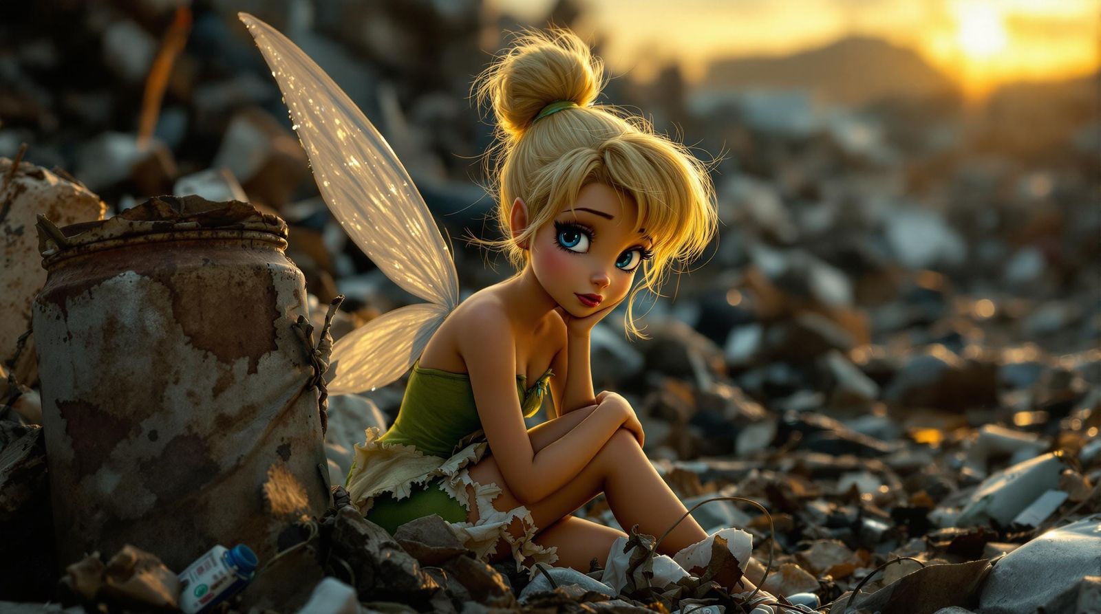 Tinkerbell Lost in Garbage, Closeup Portrait