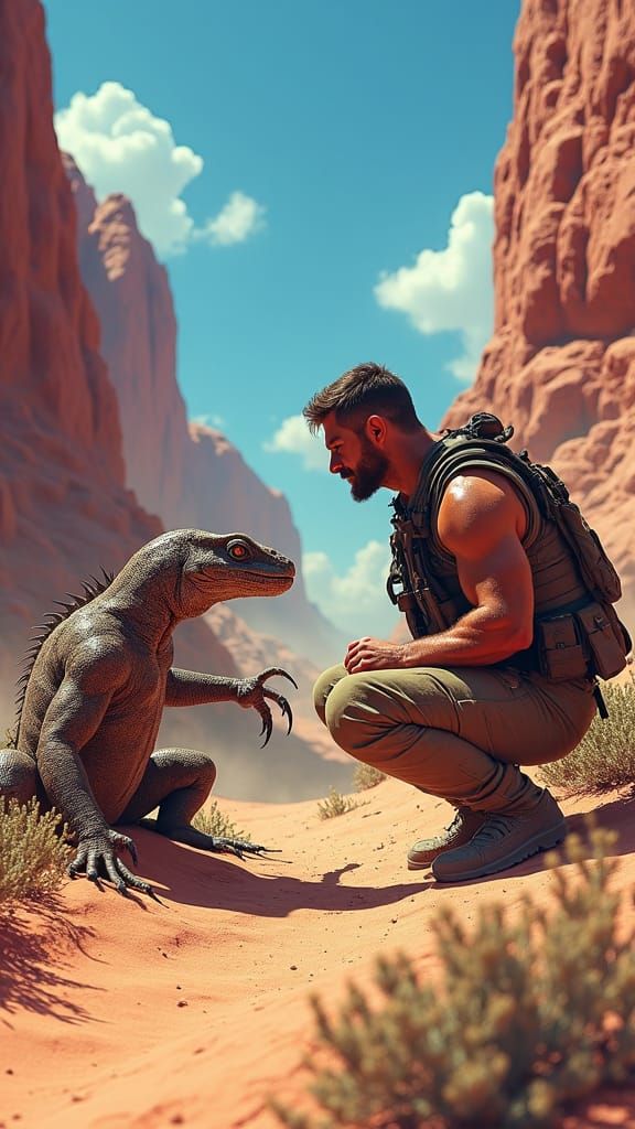 Navy SEAL vs Desert Lizard: Tense Desert Confrontation