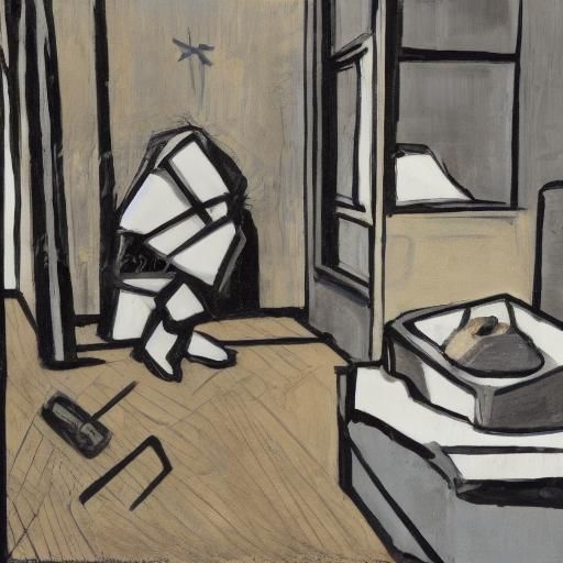 Social Realism Image: Determination in a Dim Apartment