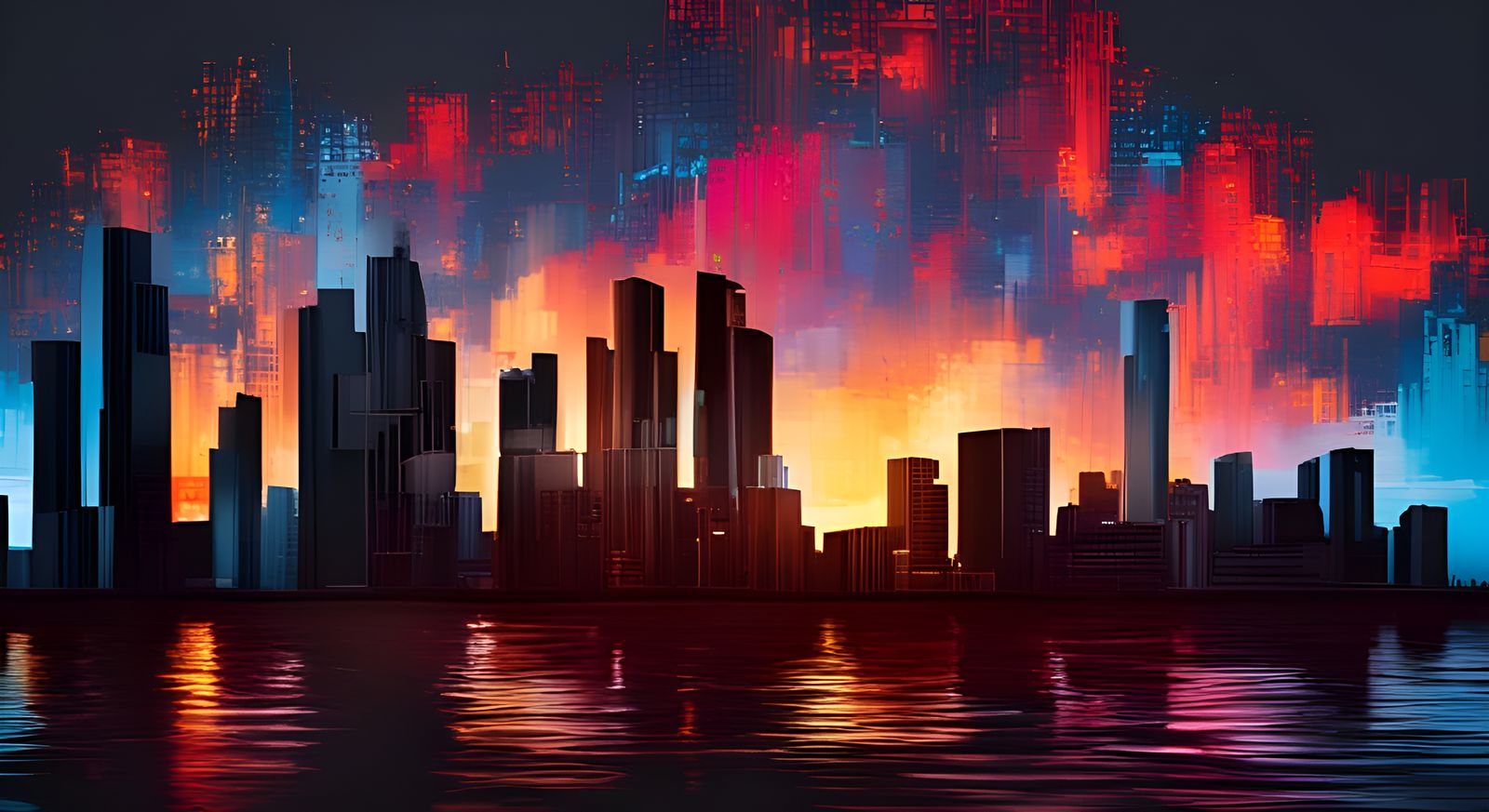 Hyperrealistic Cityscape Sunset Splash Art