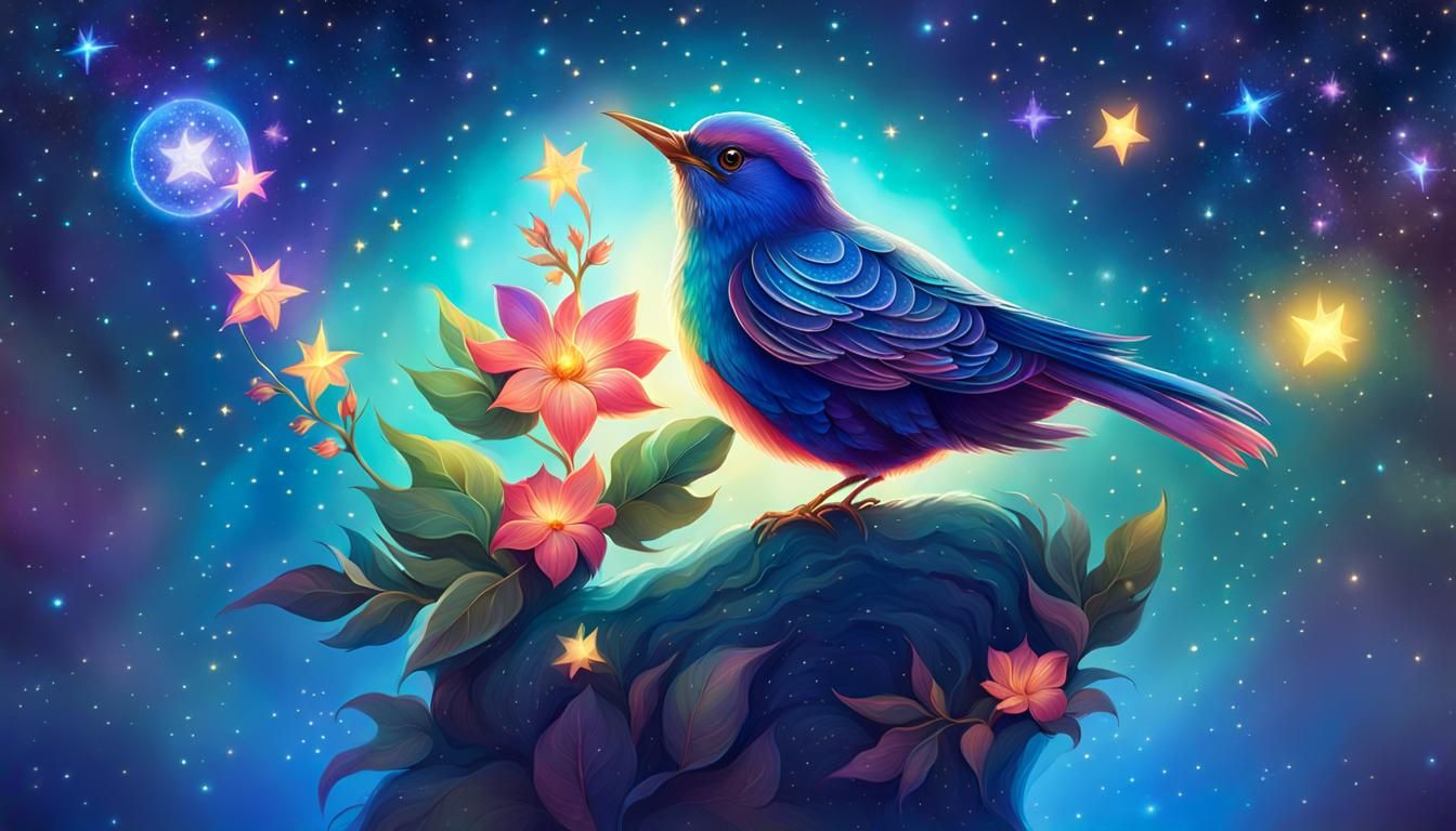 Magical Bird Surrounded by Twinkling Stars