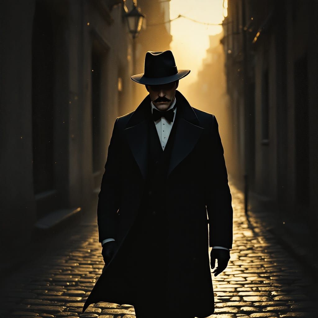 Mysterious Man in Noir Style Oil Painting