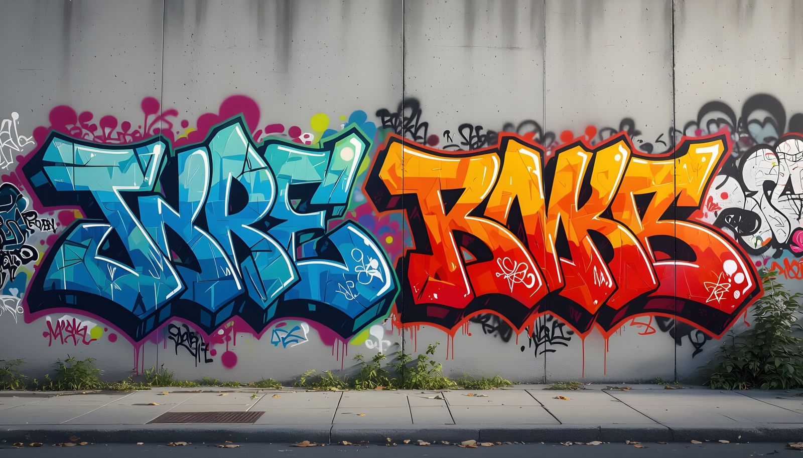 Graffiti Concrete Wall With Pixelated Transition