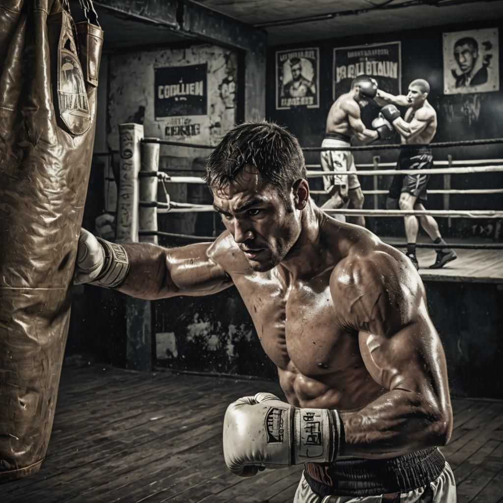 Boxer Training in Old Gym: Concept Art