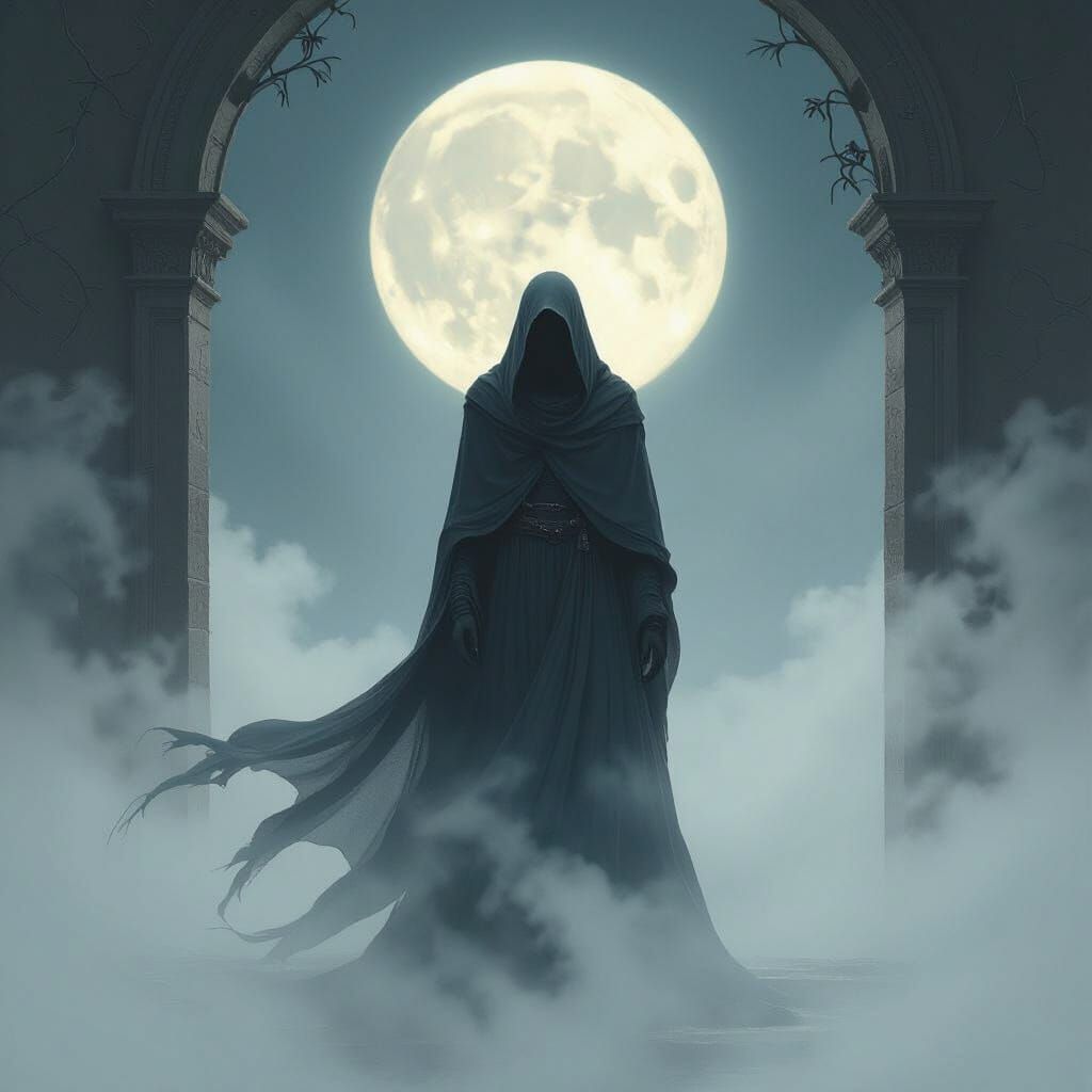 Ethereal Figure Dancing Between Worlds in Moonlight