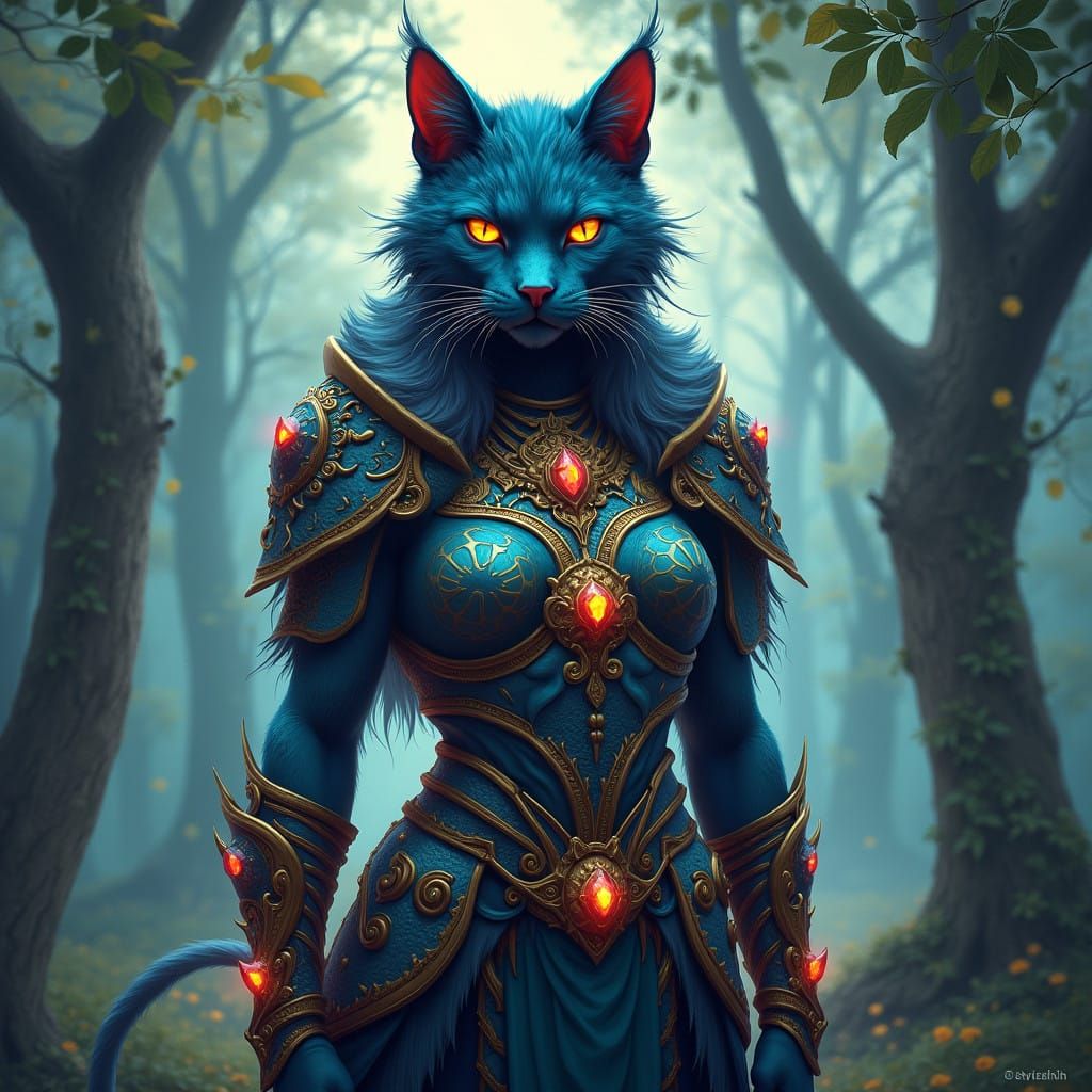 Fierce Feline Warrior in Vibrant Mystic Armor
