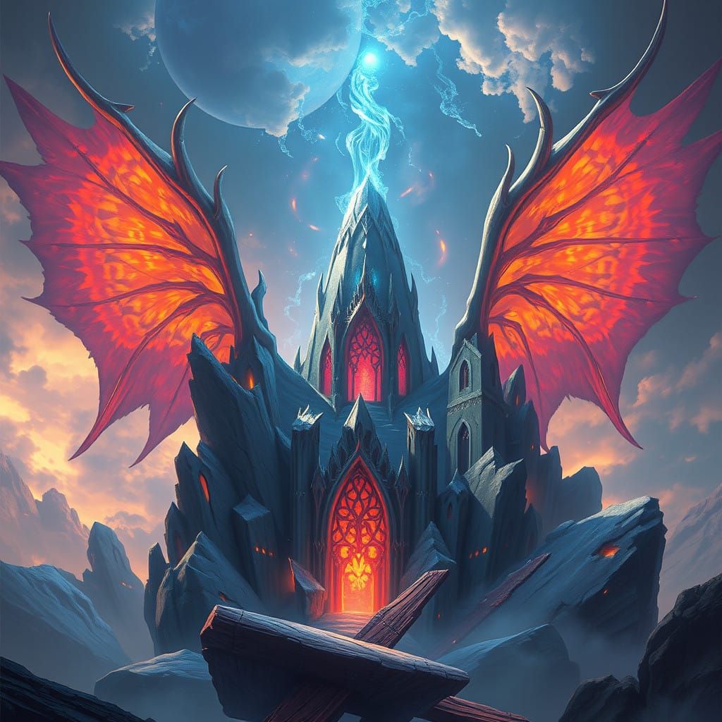 Boy Crouched, Swinging Hammer at a Tank Mine in a Fantastica...