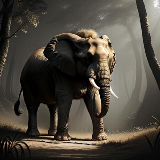Ancient Elephant in Eerie Wasteland: Digital Painting