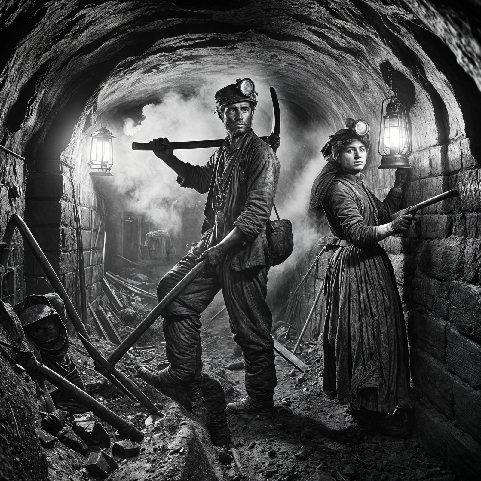 Coal Miners in Dark Tunnel, 1870-1915