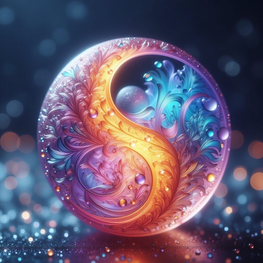 Ethereal Glass Yin Yang in Surrealist Style