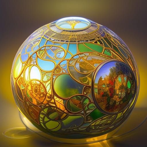 Art Nouveau Luminous Glass Sphere in 8K