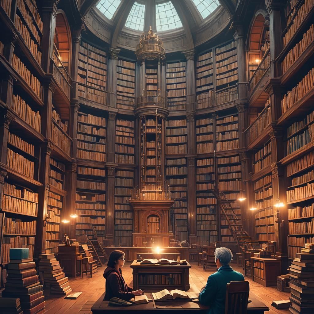Mystical Librarian in a Grand Library, Fantasy Art