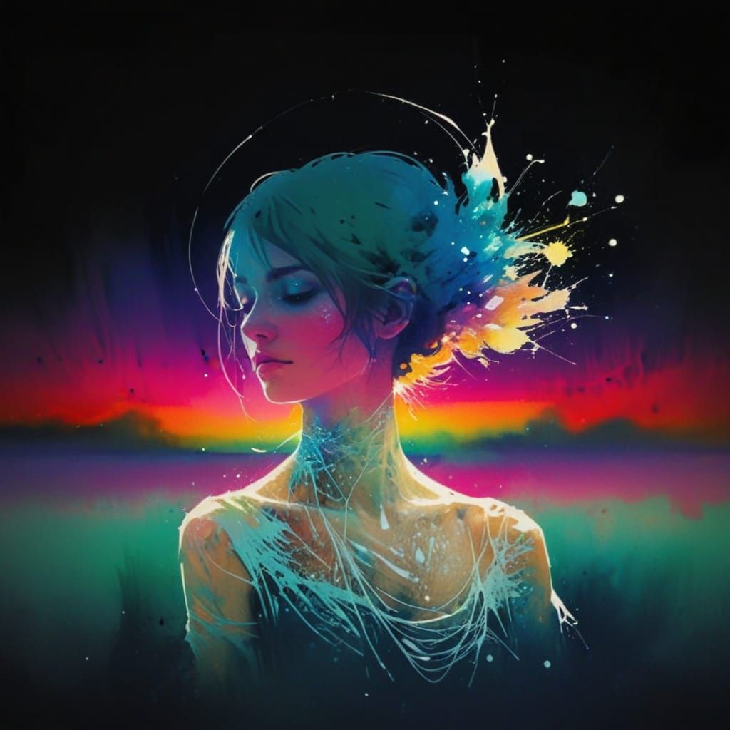 Ethereal Portrait in Ink and Watercolour Style