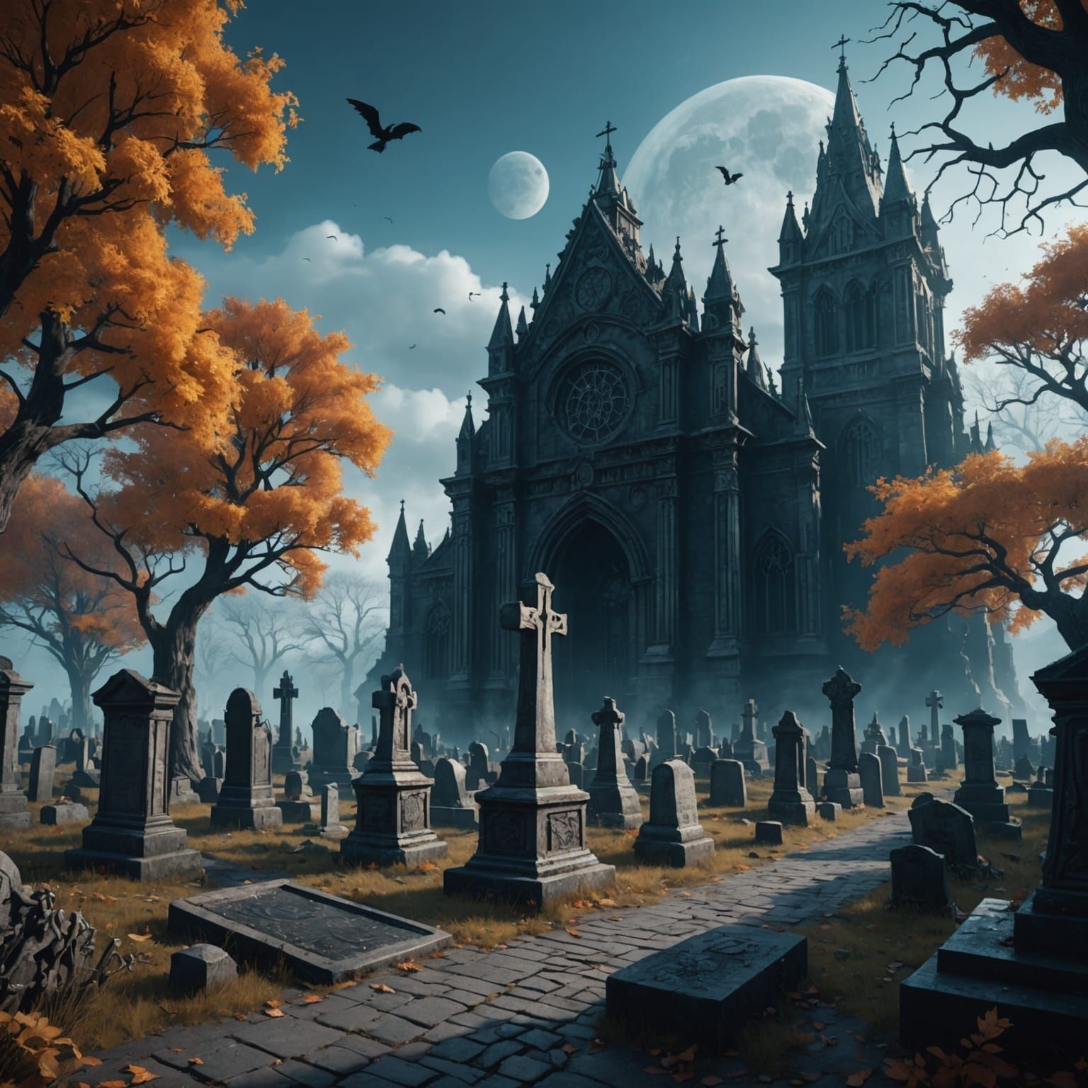 Graveyard and Ghosts: Detailed Fantasy Matte Painting