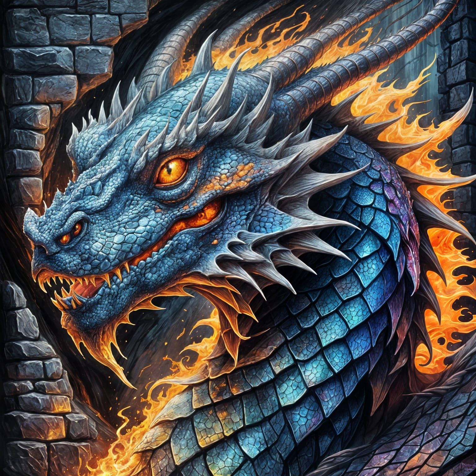Fantasy Dragon Portrait with Iridescent Scales