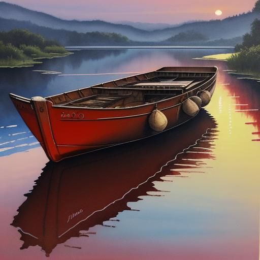 Sunset Reflection in River: Watercolor Pen and Ink