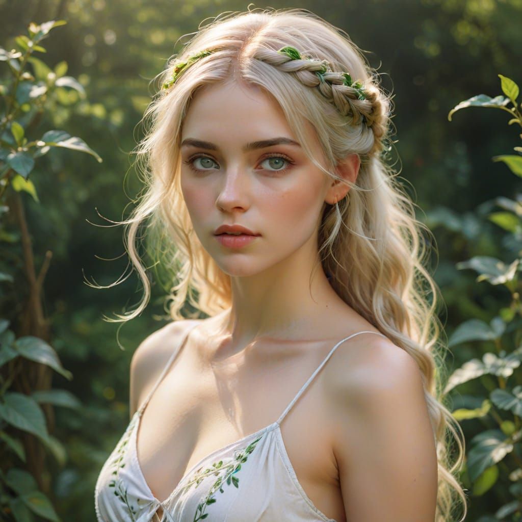 Enchanting Watercolor Portrait of a Young Woman in Serene Se...