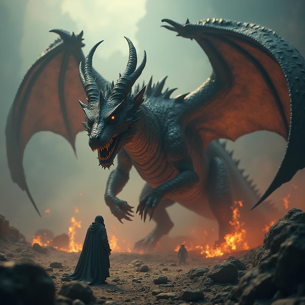 Dragon Guarding Horde: Epic Digital Matte Painting