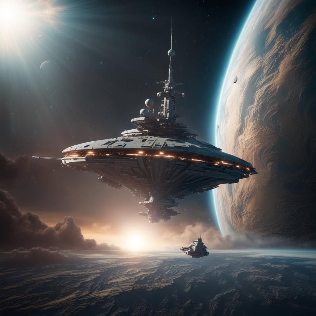 Warship Approaches Earth Orbit: Epic Digital Matte Painting