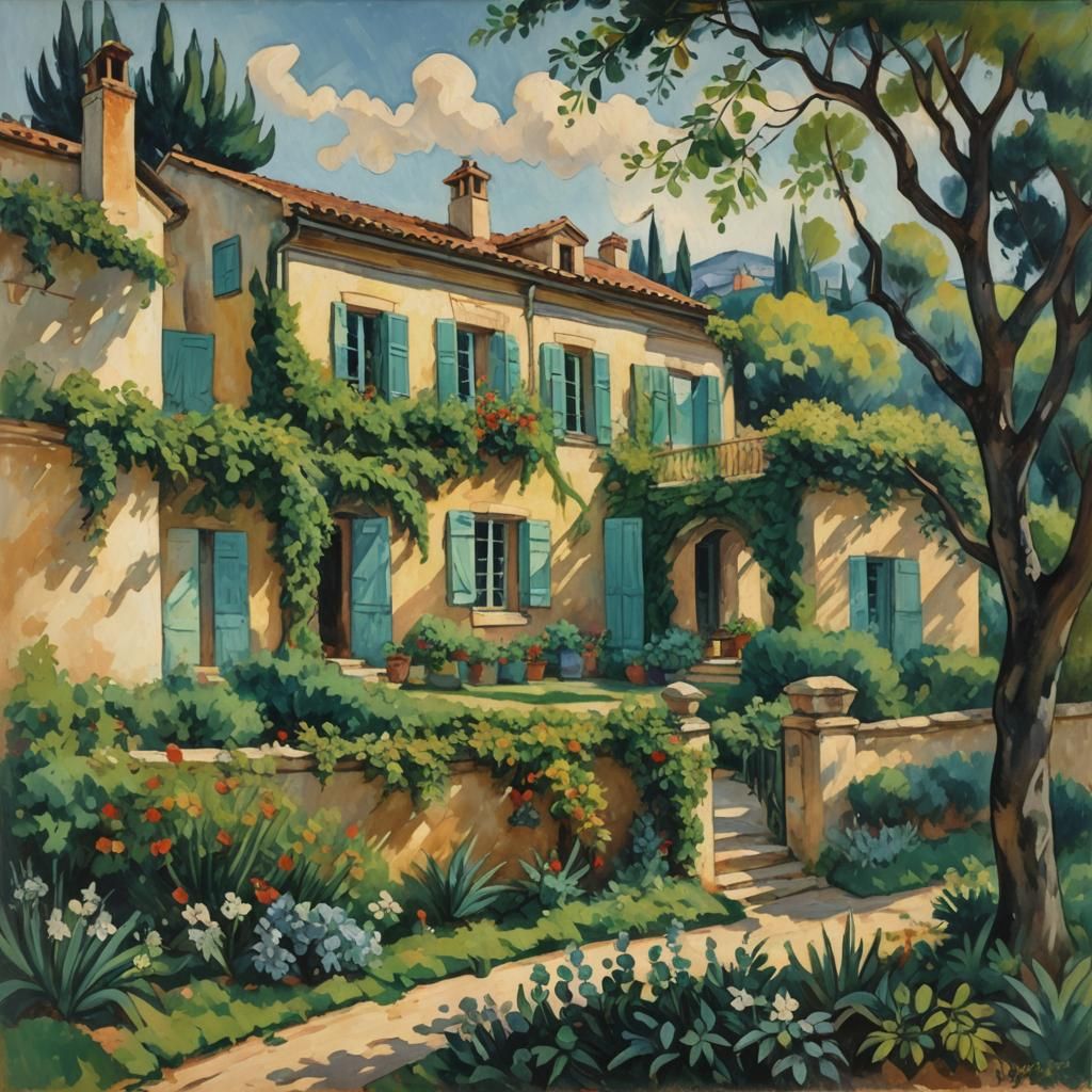 French Manor House in Provence: Impressionist Oil Painting