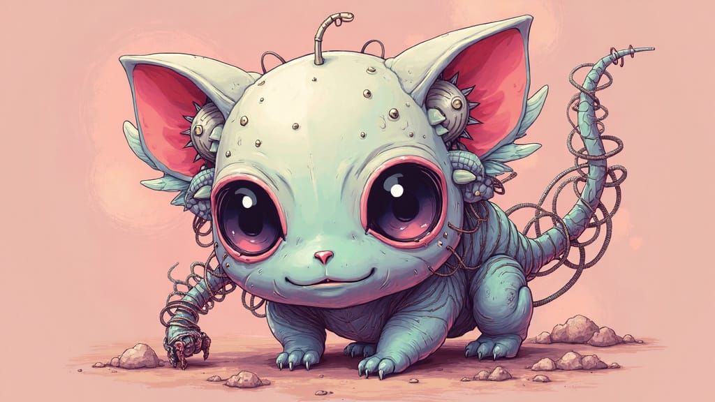 Whimsical Futuristic Kawaii Monster in Pastel Hues