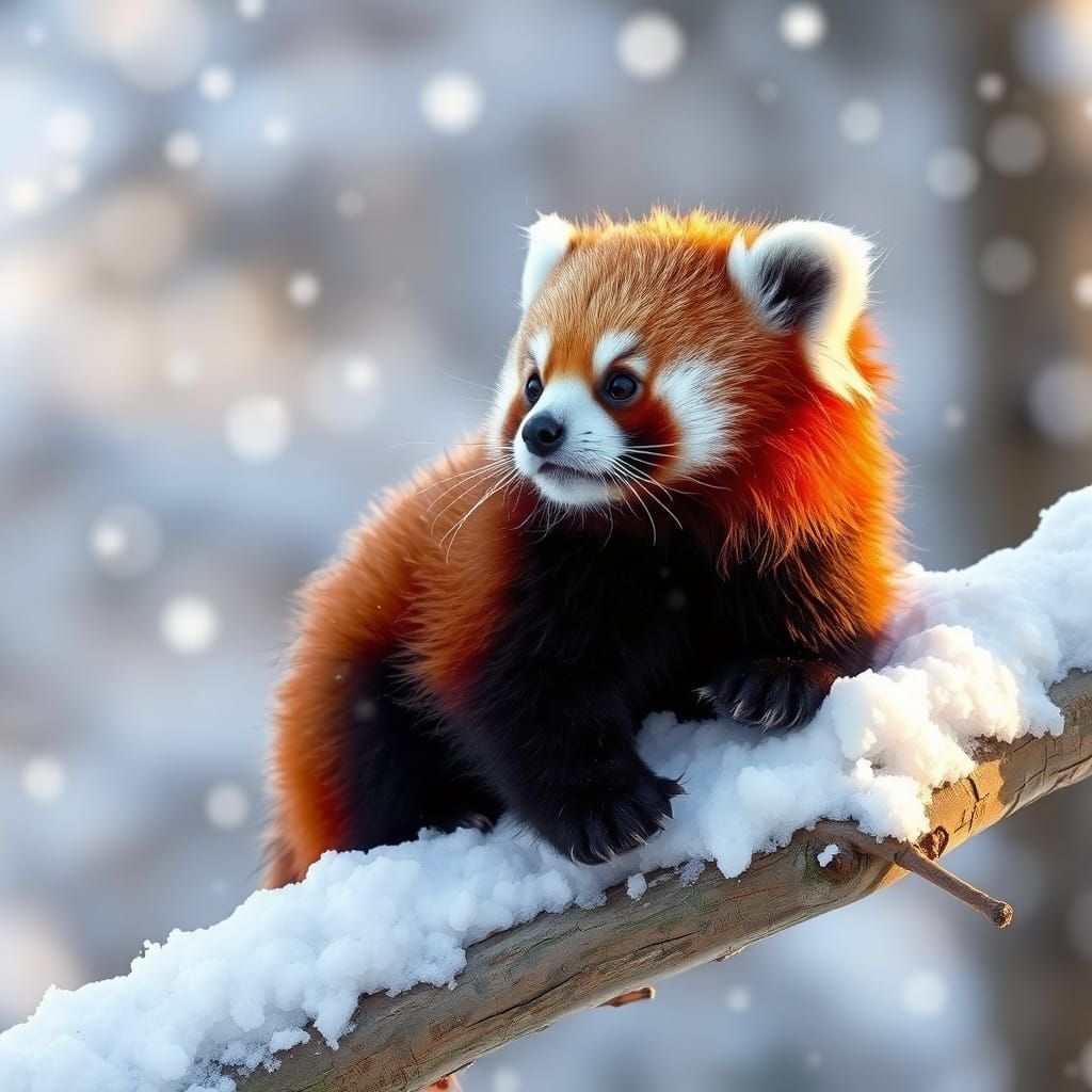 Adorable Baby Red Panda in Winter Wonderland