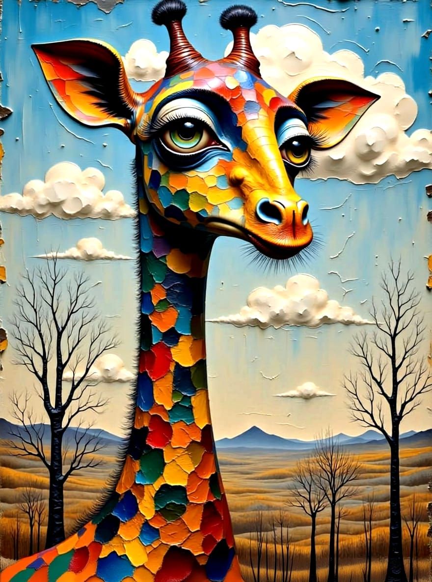 Anthropomorphic Giraffe in a Dreamscape Oil Painting