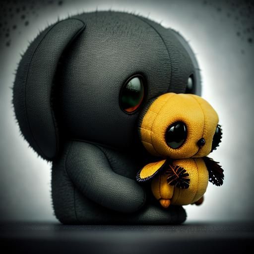 Sad Roswell Alien with Honeybee Plush, Detailed 3D Render