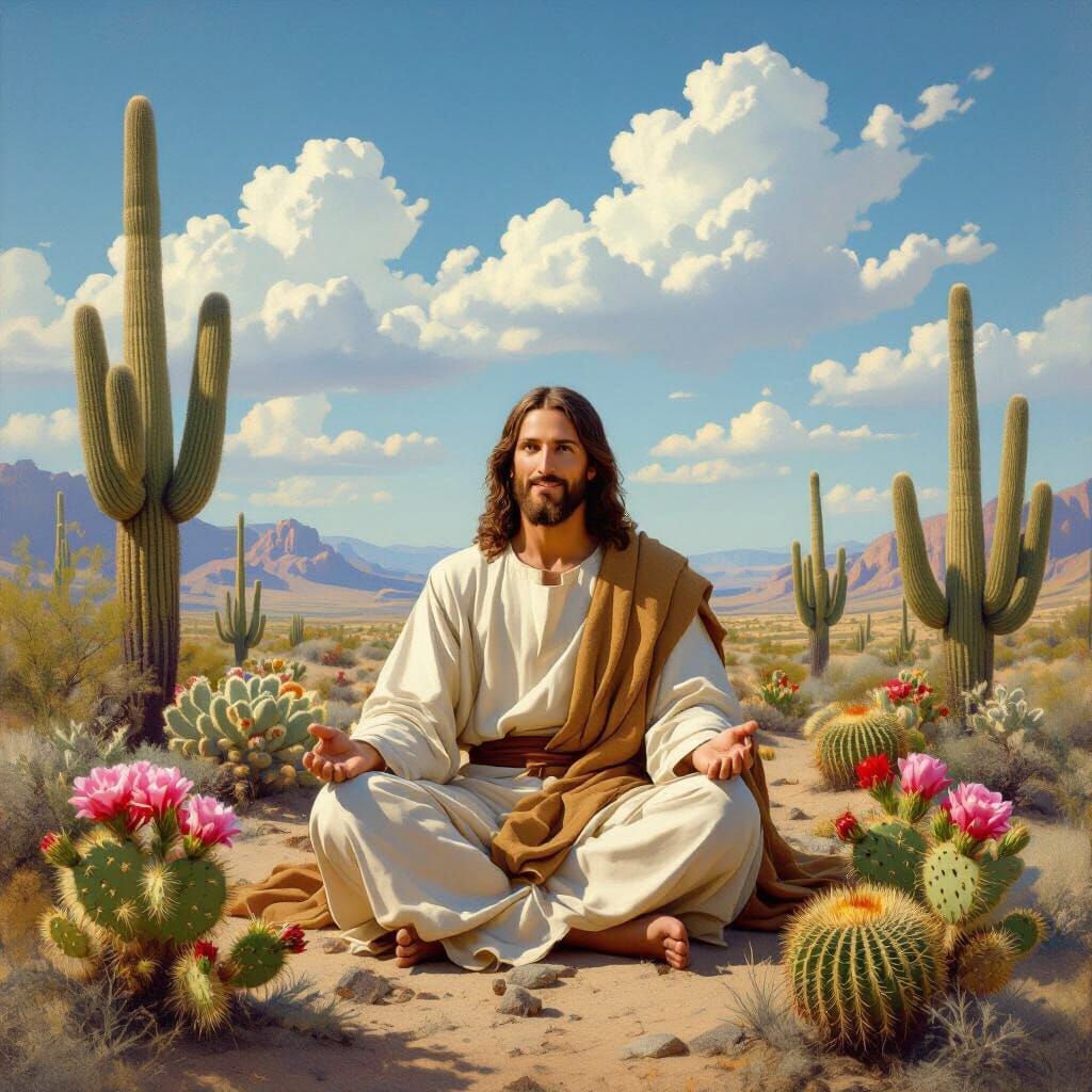 Jesus in Desert Landscape Oil Painting