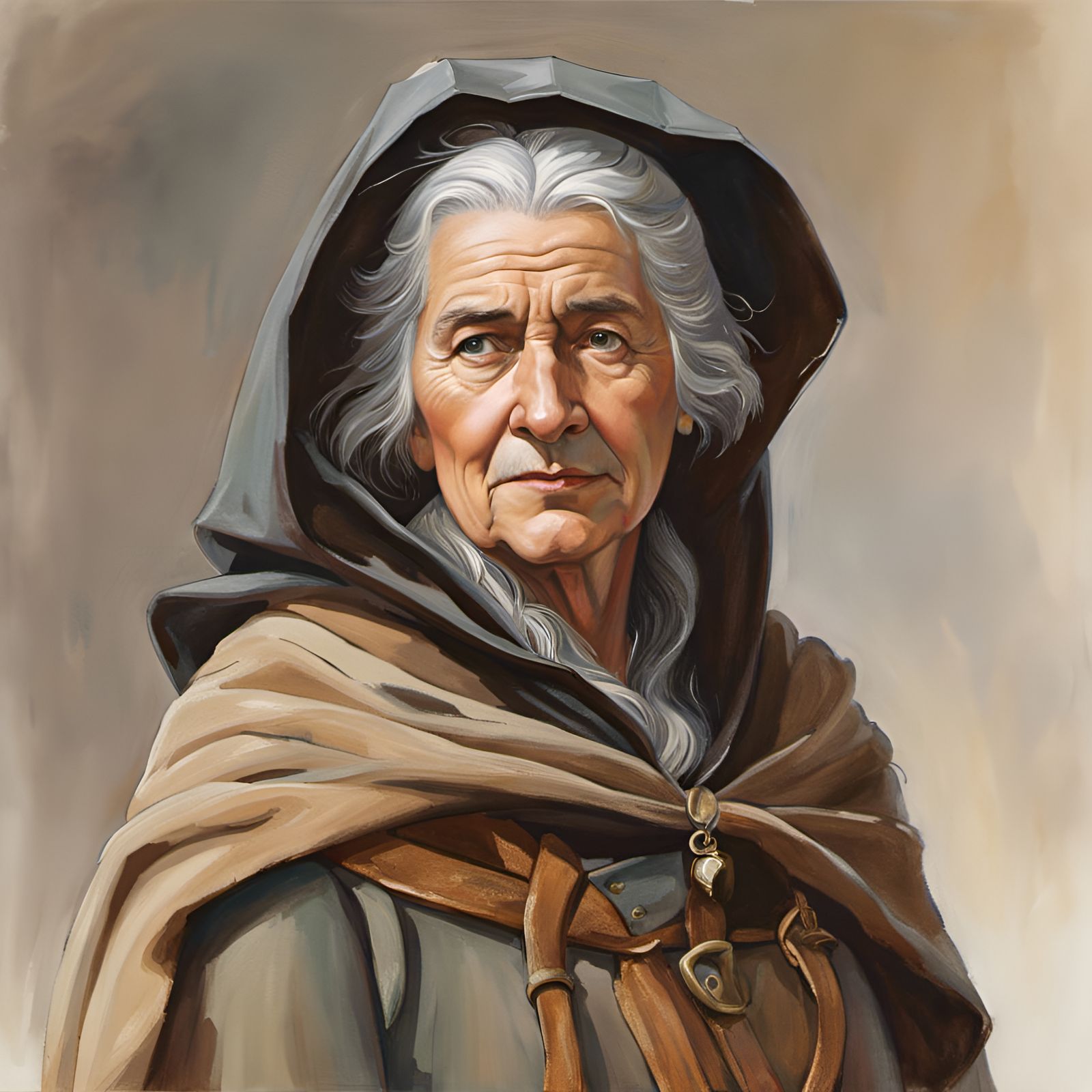Elderly Woman in Medieval Fantasy: Ghibli-Style Watercolor