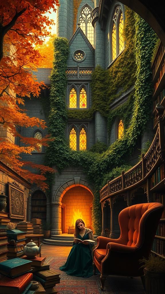 Autumn Castle Reading Nook: Mystical Matte Painting