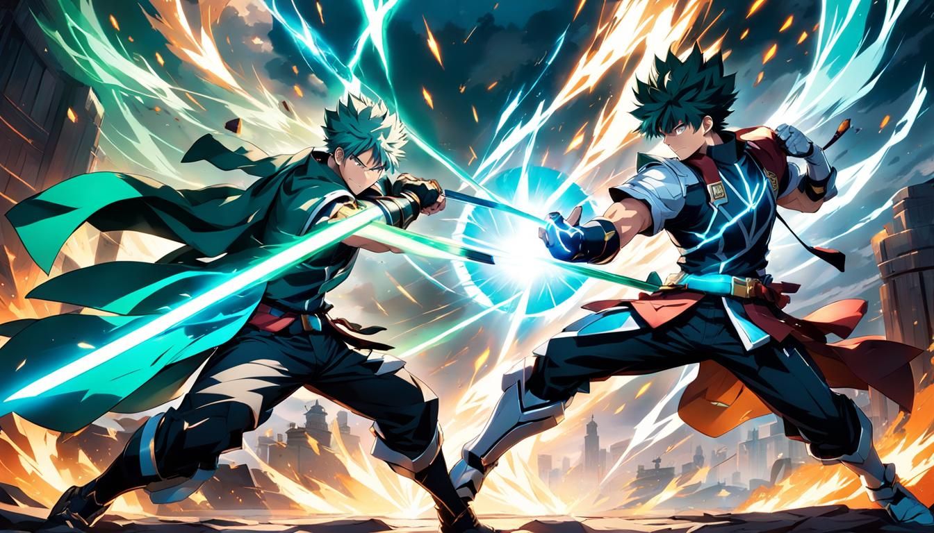 2 paladins duelling, anime style, vibrant appearence, mighty...