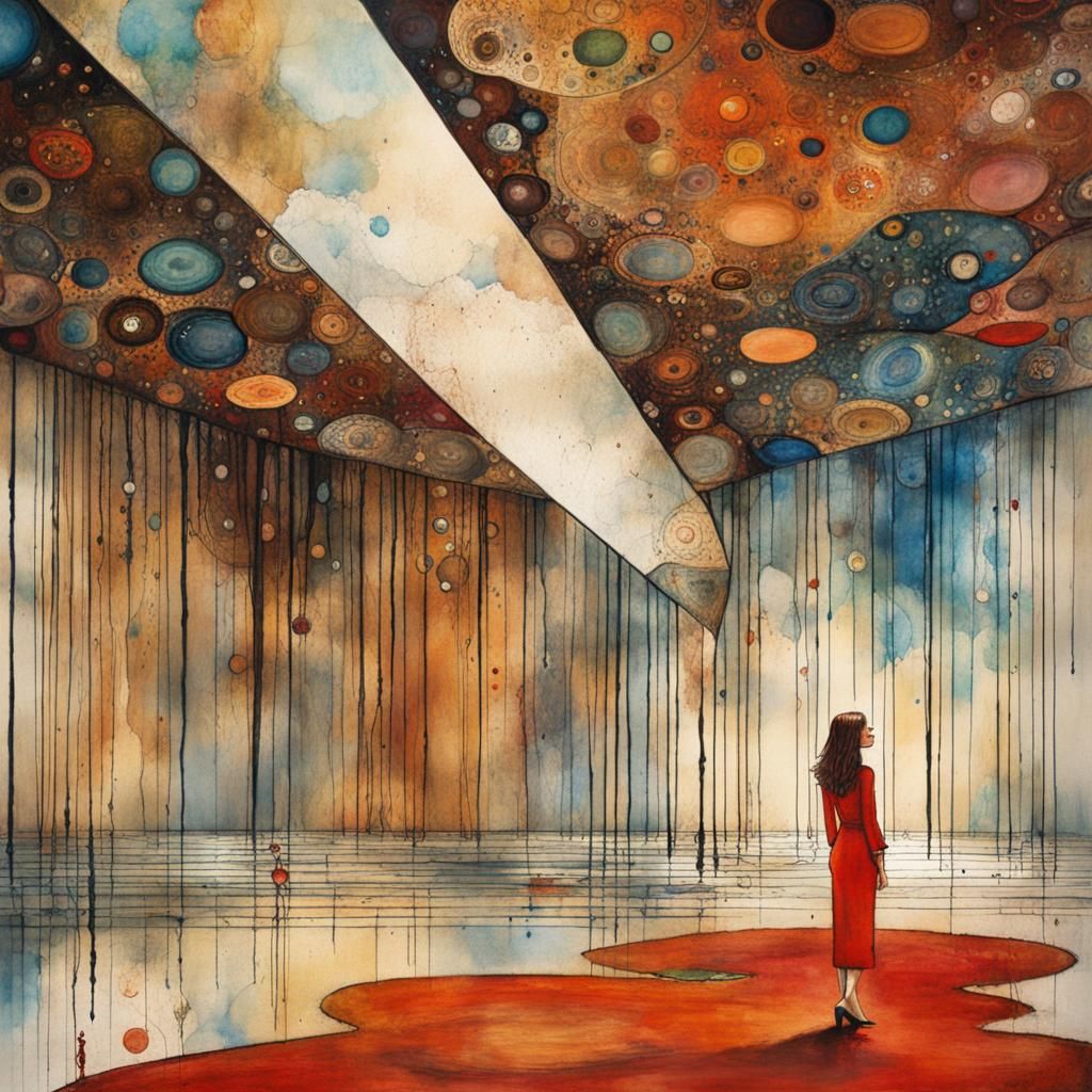 Woman Walks on Ceiling: Art Brut Digital Illustration