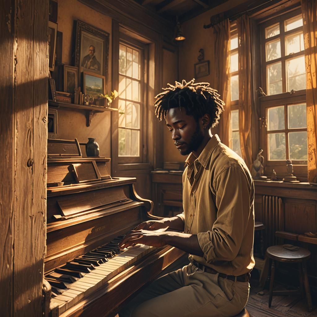 Kofi's Piano Melody: A Detailed Matte Painting