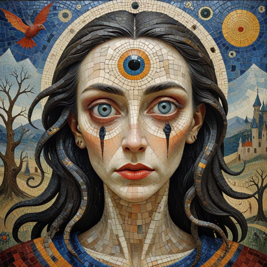 Ethereal Mosaic Portraits of Vampires in Dark Fantasy Style