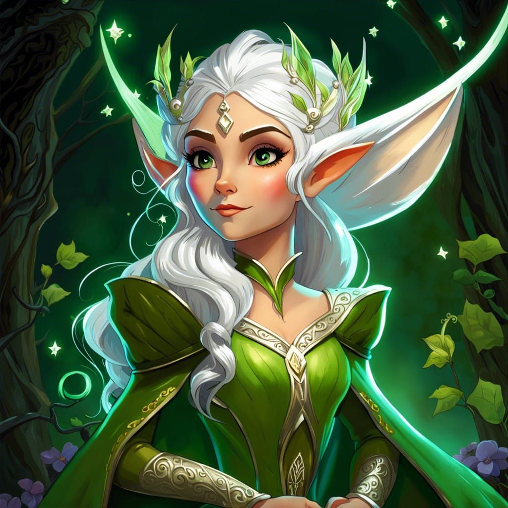 Elegant Elf Queen Portrait in Anime Style