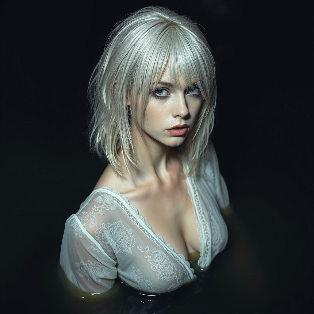 Woman in Black Tar Pool: Hyperrealistic HDR Image