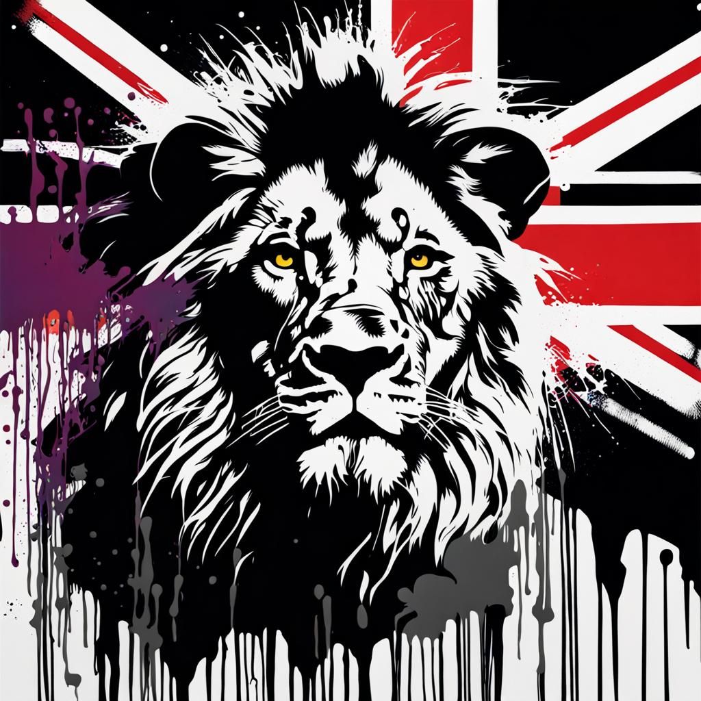 Lion with Union Jack in Banksy Graffiti Style