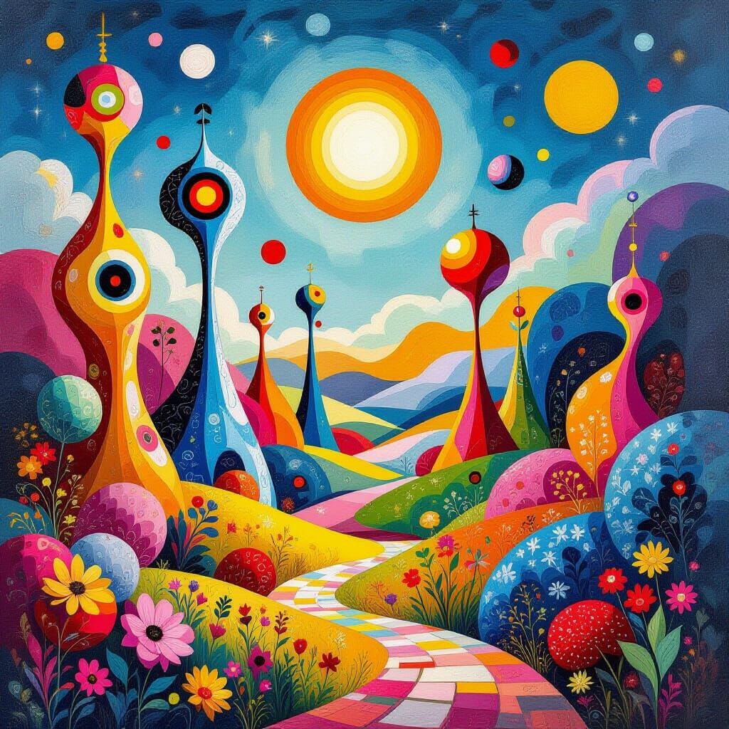 Vibrant Surreal Landscape with Biomorphic Shapes
