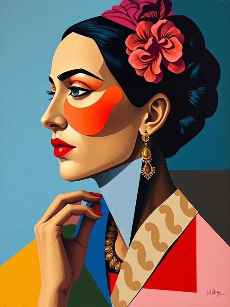 Cubist Female Portrait in Geometric Style